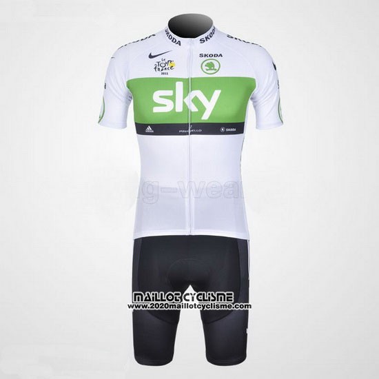 2012 Maillot Ciclismo Sky Lider Blanc et Vert Manches Courtes et Cuissard